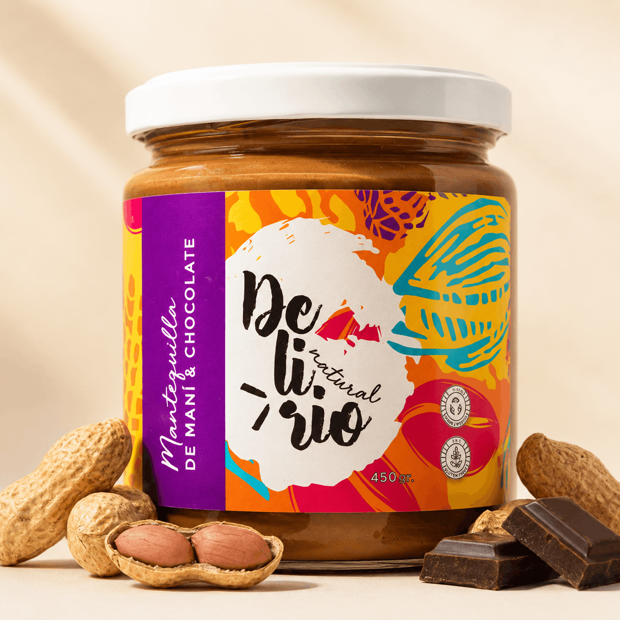 Frasco de Mantequilla de Maní y Chocolate Delirio Natural, 450 gr.